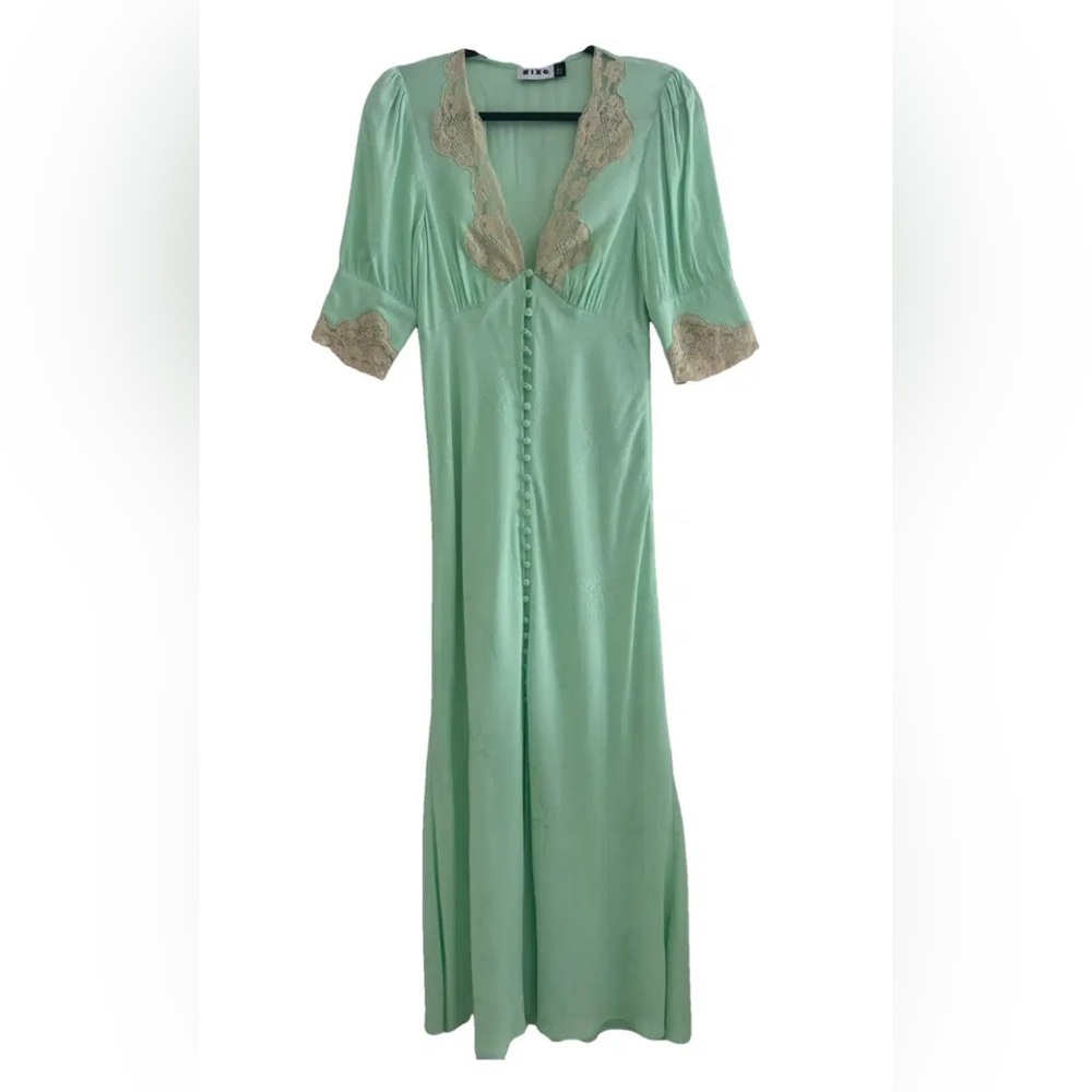 Mint Green Dress with Lace Cuff